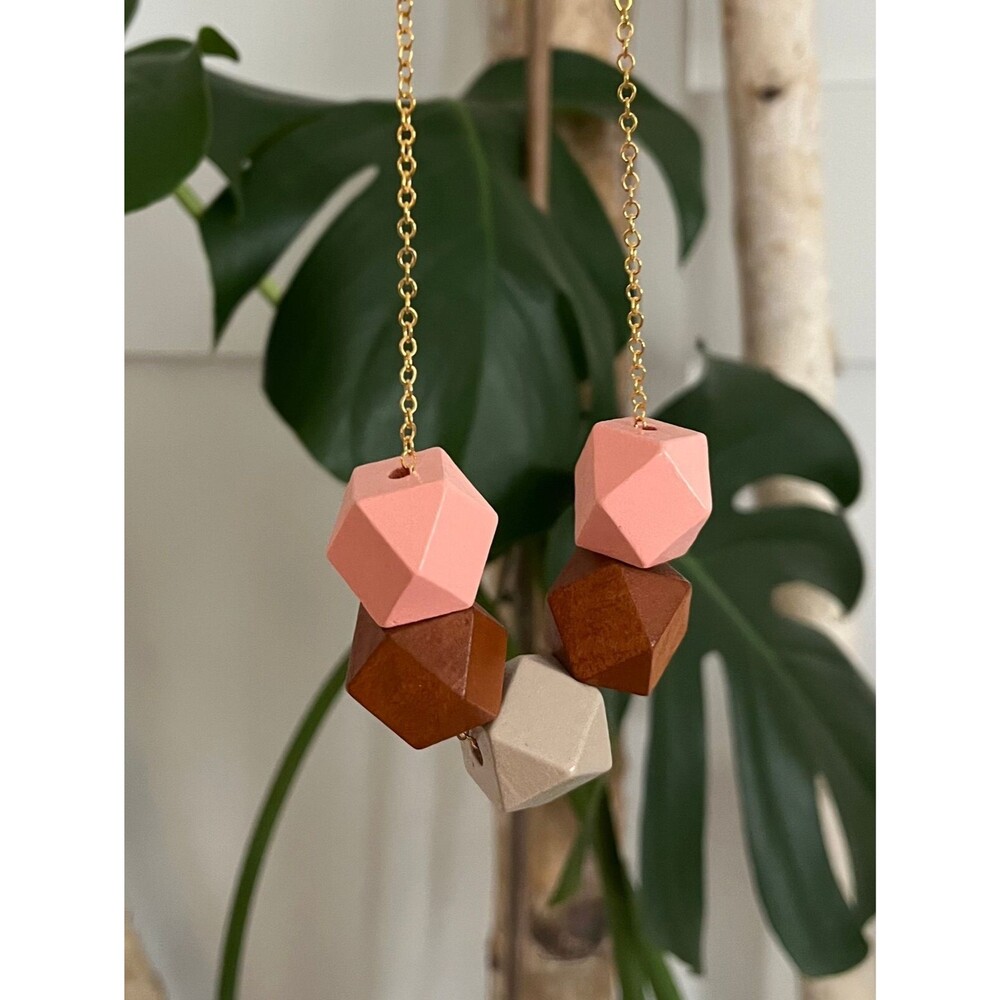 NEW Handmade Wooden Geometric Modern Beaded Statement Necklace Colorful Jewelry
